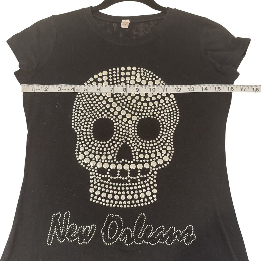 Miss Posh Womens Studded Black/Silver New Orleans Skull  T-Shirt Top Size M - Picture 5 of 7